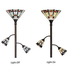 Load image into Gallery viewer, Bieye L10812 Mission Tiffany Style Stained Glass Floor Lamp for Reading Working Decorating, 3-Lights, 70 inches Tall