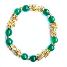 Load image into Gallery viewer, MANRUO Feng Shui Amulet Bracelet The Best Prosperity Green Bead Bracelet with 5 Vietnamese Sand Gold Plated Pi Xiu/Pi Yao Lucky Wealthy Brecelet
