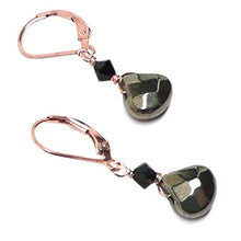 Load image into Gallery viewer, Pyrite Briolette Gold-Filled Lever Back Earrings Crystal