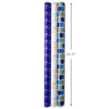 Load image into Gallery viewer, Hallmark Tree of Life Hanukkah Wrapping Paper Bundle with Cut Lines on Reverse, Blue, Gold and White (Pack of 3, 140 sq. ft. ttl.)