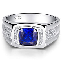 Load image into Gallery viewer, BONLAVIE Promise Ring for Him Solid 925 Sterling Silver AAA Created Blue Sapphire White CZ Size 10