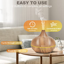 Load image into Gallery viewer, Ultimate Aromatherapy Diffuser 550ml & Essential Oil Set - Ultrasonic Diffuser & Top 10 Essential Oils - with 4 Timer & 15 Ambient Light Settings - Bedroom Vaporizer Cool Mist Humidifier