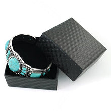 Load image into Gallery viewer, jianxi Women's Antique Rgentium Plated Base Heart Compressed Turquoise Bracelet Cuff Bangle Fashion Jewelry (1323A Blue)