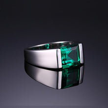 Load image into Gallery viewer, Jewelrypalace Men's Square 2.2ct Simulated Russian Nano Green Emerald Engagement Ring 925 Sterling Sliver Size 9