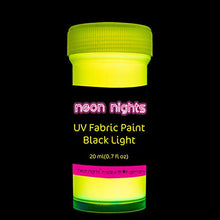 Load image into Gallery viewer, Fabric & Textile UV Paint Set | Set of 8 Neon Black Light Glow Paints | Fluorescent Clothing Colors | Glowing Fabric Paints