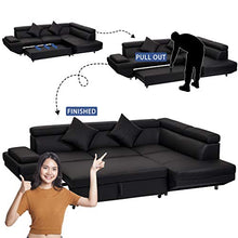 Load image into Gallery viewer, FDW Sofa Sectional Sofa Bed futon Sofa Bed Sofa for Living Room Couches and Sofas Sleeper Sofa PU Leather Sofa Set Corner Modern Queen 2 Piece Contemporary Upholstered,Black