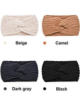 Load image into Gallery viewer, 4 Pieces Winter Ear Warmers Headbands Women Warm Knitted Headband Braided Crochet Head Wraps for Girls (Black, Dark Grey, Camel, Beige)