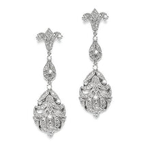 Load image into Gallery viewer, Mariell 1920's CZ Dangle Vintage Wedding Earrings for Brides - Genuine Platinum Plated Antique Jewelry