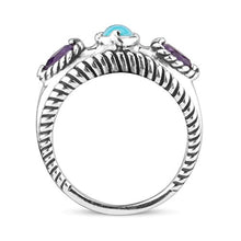 Load image into Gallery viewer, Carolyn Pollack Sterling Silver Sleeping Beauty Turquoise and London Blue Topaz Gemstone Stack Band Ring Size 7