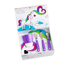 Load image into Gallery viewer, Munchkin Color Me Hungry Splash 7pc Toddler Dining Set – Plate, Bowl, Cup, and Utensils in a Gift Box, Purple