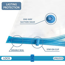 Load image into Gallery viewer, 12 Pack Vacuum Storage Bags, Space Saver Bags (2 Jumbo/2 Large/2 Medium/2 Small/4 Roll) Compression Storage Bags for Comforters and Blankets, Vacuum Sealer Bags for Clothes Storage, Hand Pump Included