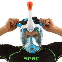 Load image into Gallery viewer, SEAC Magica, Full Face Antifog Snorkelling Mask with Soft Facial Skirt in 2 Sizes, Exhalation Valve and Dry Snorkel Top, White/Orange, Small/Medium