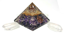 Load image into Gallery viewer, Amethyst Crystal Orgone Reiki Pyramid Kit / Includes 4 Crystal Quartz Energy Points / EMF Protection Meditation Yoga Energy Generator