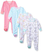 Load image into Gallery viewer, Onesies Brand Baby Girls' 4-Pack Sleep 'N Play Footies Multi Pack, cats, 0-3 Months