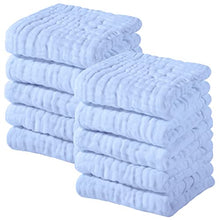 Load image into Gallery viewer, Muslin Baby Washcloths 100% Cotton Face Towels 10 Pack Wash Cloths for Baby 12x12in Soft and Absorbent Baby Wipes by Yoofoss (Blue)