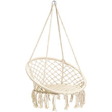 Load image into Gallery viewer, Best Choice Products Handwoven Cotton Macramé Hammock Hanging Chair Swing for Indoor & Outdoor Use w/Backrest, Fringe Tassels, 265 Pound Capacity - Beige