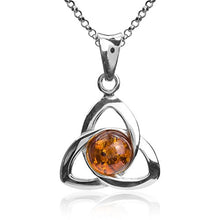 Load image into Gallery viewer, Amber Sterling Silver Round Celtic Pendant Necklace Chain 18"
