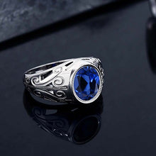 Load image into Gallery viewer, Gem Stone King 925 Sterling Silver Oval Blue Simulated Sapphire Men's Ring 6.13 Ct (Size 13)