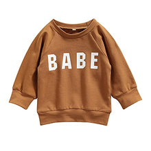 Load image into Gallery viewer, Unisex Toddler Baby Boy Girl Long Sleeve Pullover Sweatshirt Babe Letter Printed Sweater T Shirts Tops Fall Winter Clothes ( Babe Brown, 0-6 Months)
