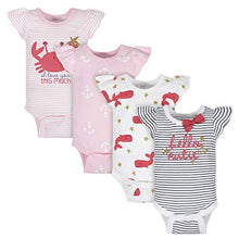 Load image into Gallery viewer, GERBER Baby Girls 4-Pack Short Sleeve Onesies Bodysuits, White Crab, 6-9 Months