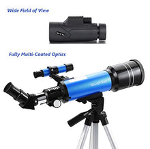 Load image into Gallery viewer, MaxUSee 70mm Refractor Telescope with Adjustable Tripod for Kids Adults & Beginners + Portable 10X42 HD Monocular Bak4 Prism FMC Lens, Travel Scope with Backpack and Phone Adapter