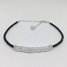 Load image into Gallery viewer, 925 sterling Silver Unique Wedding Gift 4x2-5x3mm stacking Black & White Rainbow Moonstone and Black Spinel Bracelet Rondelle, Faceted & Smooth 7" for mens, womens, gf, bf & Adult.
