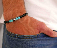 Load image into Gallery viewer, Handmade Gemstone Beads Bracelet For Men - Onyx and Turquoise Gemstone Bracelet For Men By Galis Jewelry - Beaded Bracelet For Men