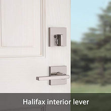 Load image into Gallery viewer, Kwikset 98180-002 San Clemente Single Cylinder Low Profile Handleset Front Door Lock with Halifax Lever featuring SmartKey Security in Satin Nickel