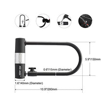 Load image into Gallery viewer, Via Velo Bike U Lock with Strong Cable Heavy Duty Bicycle U Lock Shackle 15mm with 3 Keys and Weatherproof Shock Lock Set, Bike Tire Lock for Road Bike Mountain Bike Electric Bike Folding Bike