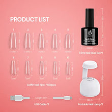 Load image into Gallery viewer, Beetles Nail Tips and Glue Gel Nail Kit, 2 In 1 Nail Gel and Base Gel with 500Pcs Coffin Nails and Innovative UV LED Lamp Easy DIY Nail Art Fast Nail Extension Set Acrylic Nail Kit