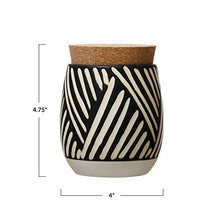Load image into Gallery viewer, Creative Co-Op Debossed Stoneware Pattern & Cork Lid, Black Canister
