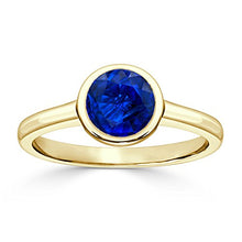 Load image into Gallery viewer, 18K Yellow Gold Round-Cut Blue Sapphire Gemstone Solitaire Engagement Ring Bezel (1/3 cttw) Size 9