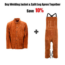 Load image into Gallery viewer, Leather Welding Apron Split Leg for Men - Spark | Flame | Heat Resistant Bib Apron by QeeLink - Heavy Duty Cowhide Leather