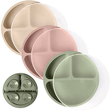 Load image into Gallery viewer, WeeSprout Suction Plates with Lids for Babies & Toddlers | 100% Silicone | Plates Stay Put with Suction Feature | Divided Design | Microwave & Dishwasher Safe | 3 Pack