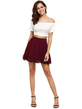 Load image into Gallery viewer, SheIn Women's Basic Solid Cutout Scallop Hem Flared Mini Skater Skirt X-Small Burgundy