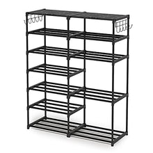 Load image into Gallery viewer, Shoe Rack Shoe Shelf Shoe Storage Organizer with Side Hooks For Entryway, 24-30 Pairs Metal Shoe Rack Taller Shoes Boots Organizer