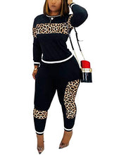 Load image into Gallery viewer, Alunzoem Womens Casual 2 Piece Outfits, Leopard Print Long Sleeve Top Pants Set Tracksuits Black S