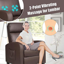Load image into Gallery viewer, Giantex Recliner Chair for Living Room, Recliner Sofa Wingback Chair w/Massage Function, Padded Seat PU Leather Reclining Chair w/Side Pocket, Home Theater Seating Massage Recliner Easy Lounge (Brown