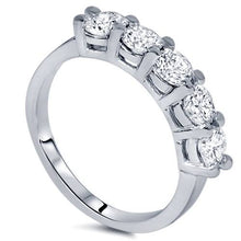 Load image into Gallery viewer, 1ct Five Stone Genuine Round Diamond Wedding Anniversary Ring 14K White Gold - Size 7