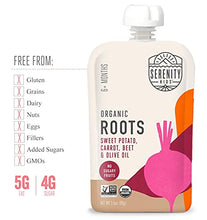 Load image into Gallery viewer, Serenity Kids Baby Food, Organic Sweet Potato, Carrot and Beet with Olive Oil, For 6+ Months, 3.5 Ounce Pouch (6 Pack)