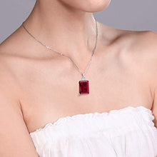 Load image into Gallery viewer, Gem Stone King 925 Sterling Silver Red Created Ruby Pendant Necklace For Women (20.00 Ct Emerald Cut 18X13MM with 18 Inch Silver Chain)