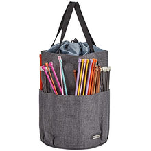 Load image into Gallery viewer, HOMEST XL Yarn Storage Tote, Tangle Free with 6 Oversized Grommets, Knitting and Crochet Organizer, Large Craft Supplies Bag with Drawstring Closure, Grey (Patent Design)
