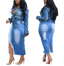 Load image into Gallery viewer, Women's Casual Distressed Ripped Denim Jean Midi Bodycon Skirt Plus Size Blue