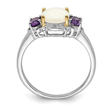 Load image into Gallery viewer, 925 Sterling Silver 14k True Two Tone Yellow Gold Opal Purple Amethyst Band Ring Size 7.00 Stone Gemstone Fine Jewelry For Women Gifts For Her