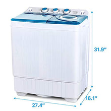 Load image into Gallery viewer, KUPPET Compact Twin Tub Portable Mini Washing Machine 26lbs Capacity, Washer(18lbs)&Spiner(8lbs)/Built-in Drain Pump/Semi-Automatic (White&Blue)
