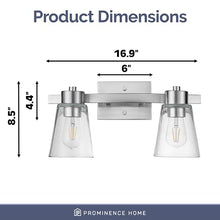 Load image into Gallery viewer, Prominence Home Fairendale 2 Light Brushed Nickel Bathroom Vanity Light with Clear Glass