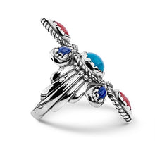 Load image into Gallery viewer, American West Sterling Silver Turquoise, Blue Lapis and Red Coral Gemstone Scalloped Bold Ring Size 5