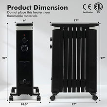 Load image into Gallery viewer, GOFLAME Oil Filled Radiator Heater, 1500W Electric Portable Space Heater with 3 Heat Settings and Built-In Thermostat, Oil Heater with Wheels, Tip-Over & Overheat Protection for Home Office (Black)