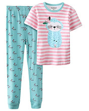 Load image into Gallery viewer, Summer Pajamas for Girls Size 6 Snug Fit Cotton PJS Short Sleeve Kids Sleepwear Cute Children Jammies Set Pink Stripe Sloth