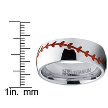 Load image into Gallery viewer, Metal Masters Co. Men's Titanium Sports Baseball Ring Wedding Band with Red Stitching, Comfort Fit, Dome High Polish Finish 8mm 8